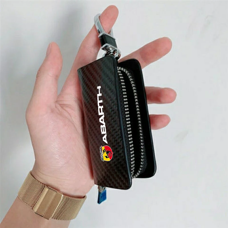 Carbon Fiber Car Key Chain Holder Case Cover Bag For Abarth UNO Astra Panda Linea Freemont Strada Doblo Auto Accessories