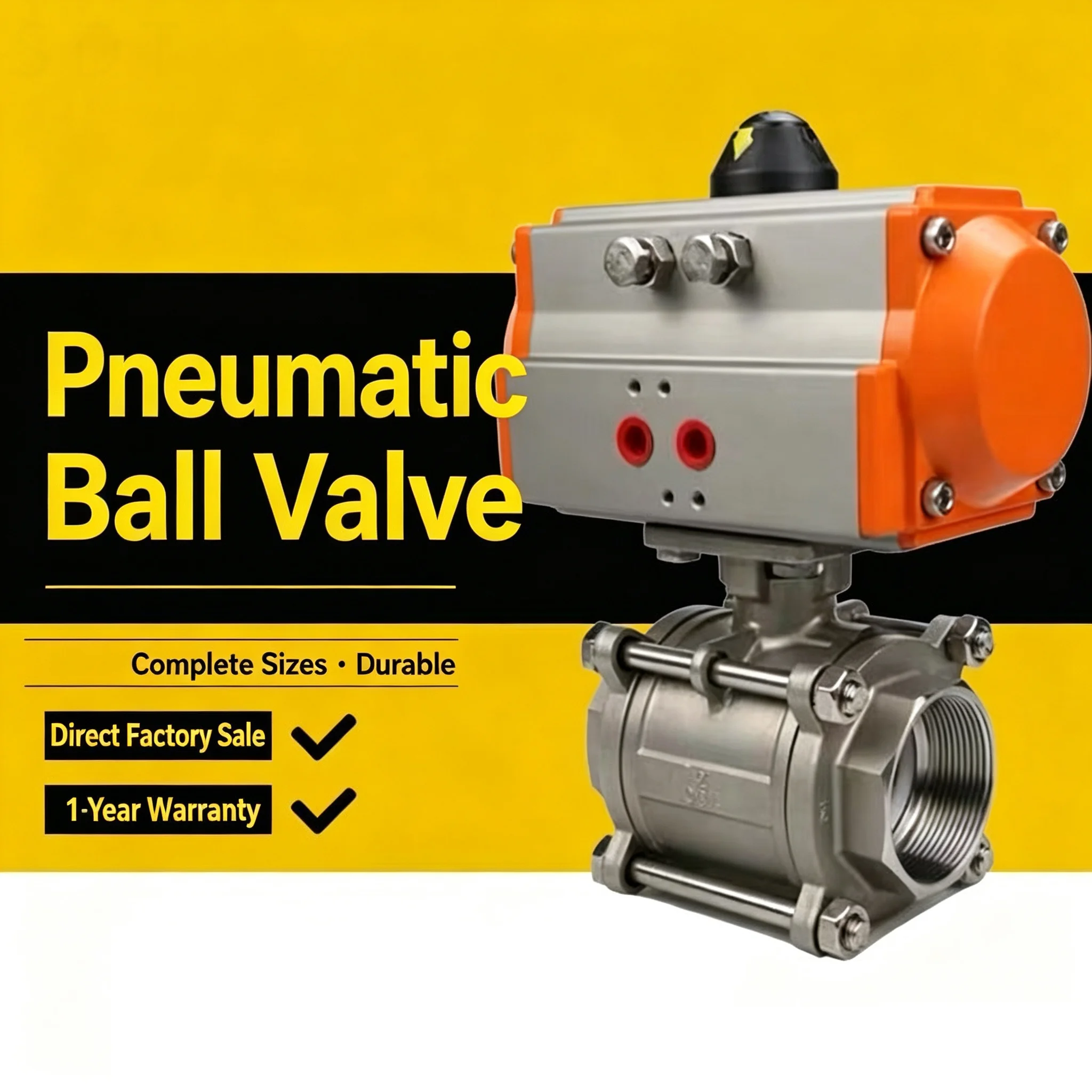 304 Double Acting Cylinder DN8 DN10 DN15 DN20 DN25 DN32 DN40 DN50 Three Piece Pneumatic Ball Valve With High Platform