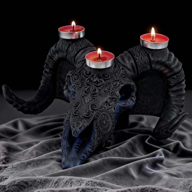 

Large mold Halloween decoration relief flower pattern sheep head skull candle holder silicone mold DIY gypsum resin crafts