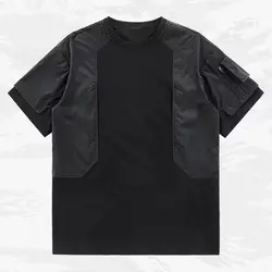 Summer Men O Neck Short Sleeve Sweatshirt Overalls Teenagers Locomotive Spliced Punk Hip Hop Fashion 2xl Oversized T Shirt Black