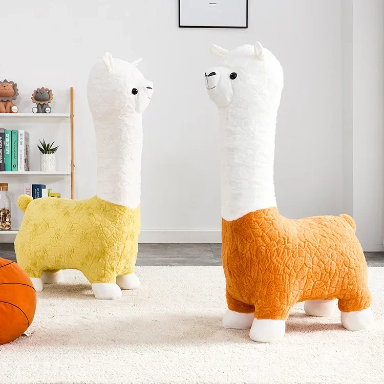Velvet Fabric Alpaca Shape Chair Animal Chair Hot Sale Factory High Quality Living Room Animal Stool