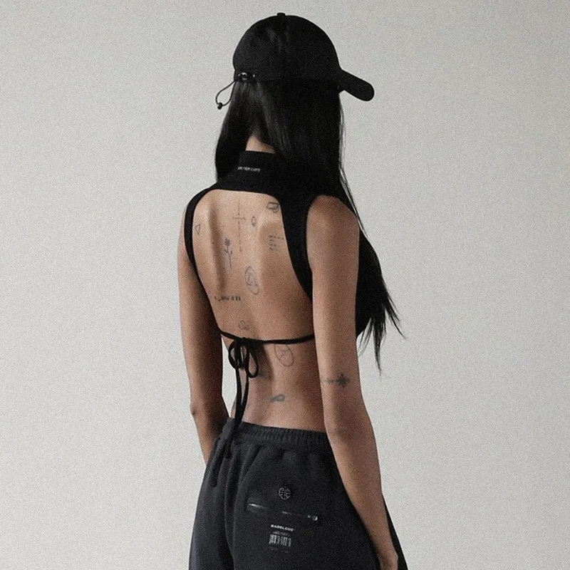 Korean badblood bcac American-style hot girl half-neck pullover with straps and revealing back piece for women trendy fashion