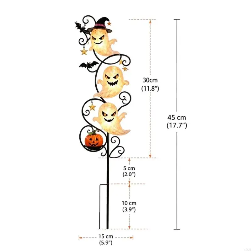 Solar Halloween Yard Stake Light with Three Spirit Figures for Walkway Porch Entry, Lighted Outdoor Lawn Accent Y5GB