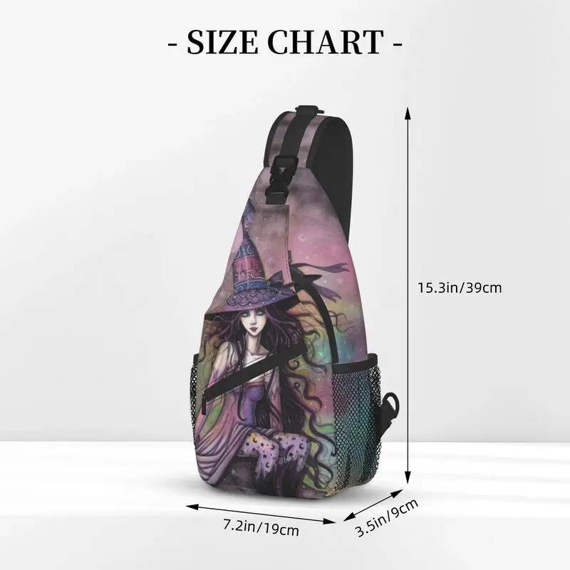 Enchanted Twilight Witch Cat Fantasy Art Sling Crossbody Chest Bag Men Cool Halloween Shoulder Backpack for Traveling