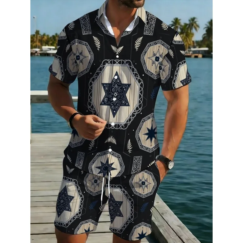 Herren-Set mit Sternenmuster, zweiteiliges Hemd und Shorts …