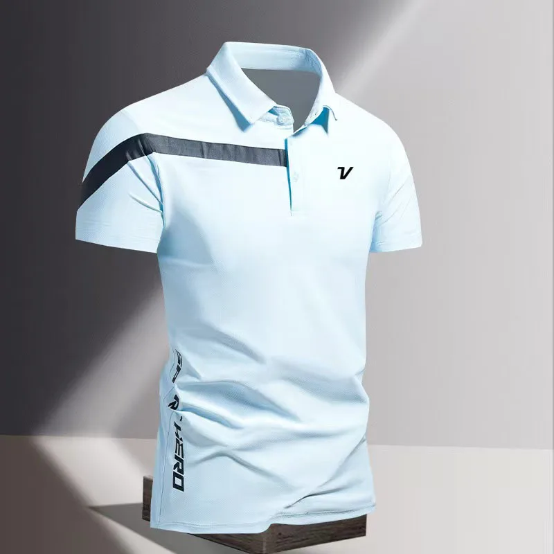 2025 new ice silk polo shirt slim fit short sleeved Lapel T-shirt breathable business intelligent golf sports shirt summer
