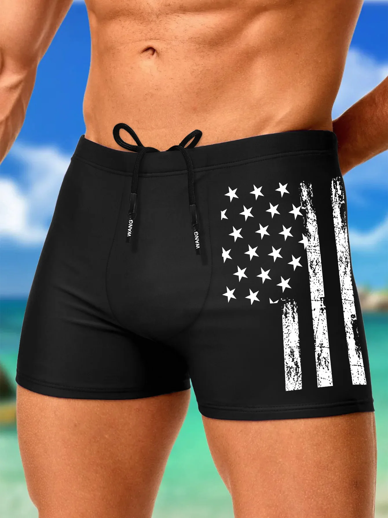 Men's Swim Shorts with Bold Sporty Motifs, Quick-Dry Stretchy Textile, Excellent for Pool and Gym Workouts image 4