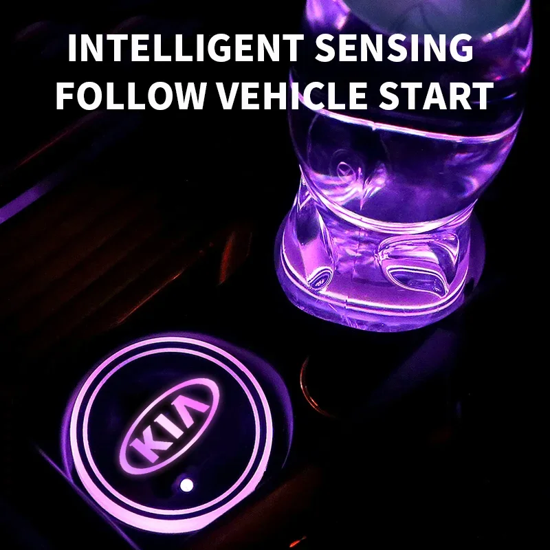 Car Luminous Water Cup Coaster Led Atmosphere Light For KIA Rio 3 K2 Sportage Soul K4 Picanto Optima Ceed Cerato K3 K5 Sorento