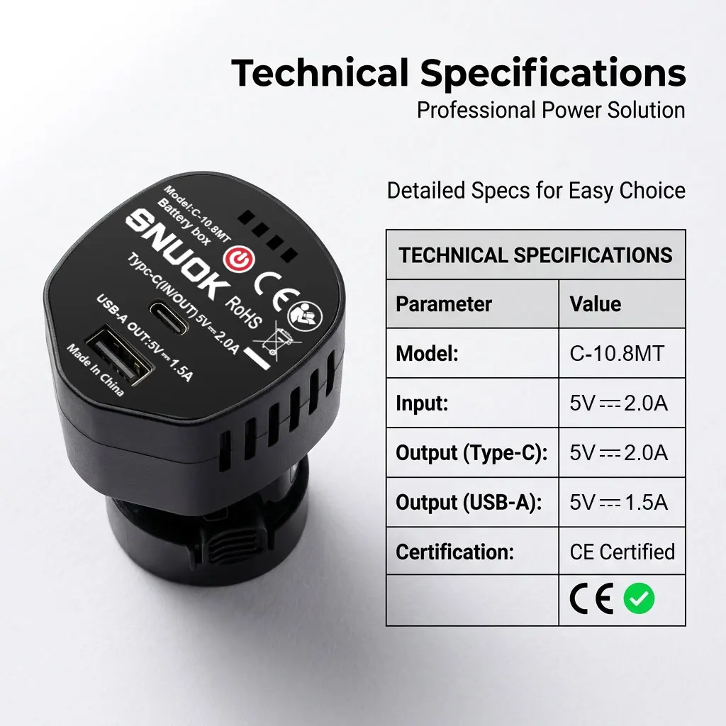 SNUOK 10.8V Lithium Battery Rechargeable Battery Box Type-C 5V 2A Adapter for A-77855/A-48692 Pins For Makita 10.8V Battery