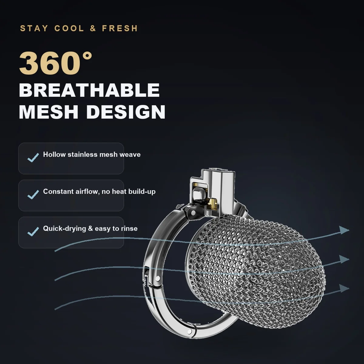 Stainless Steel Adjustable Chastity Cage for Men Breathable Mesh Male Chastity Device with Padlock & Keys Ultra Light Adult Toy - view 3