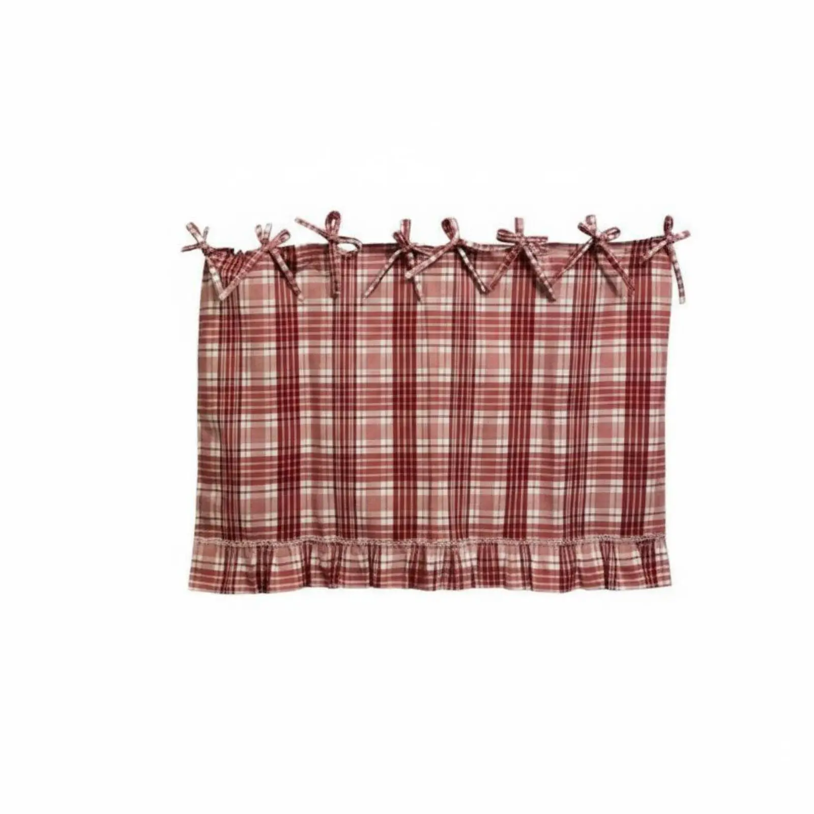 Farmhouse Oven Skirt Ruffle Detail Plaid Curtain Adjustable Valance for Modern Kitchen Decor