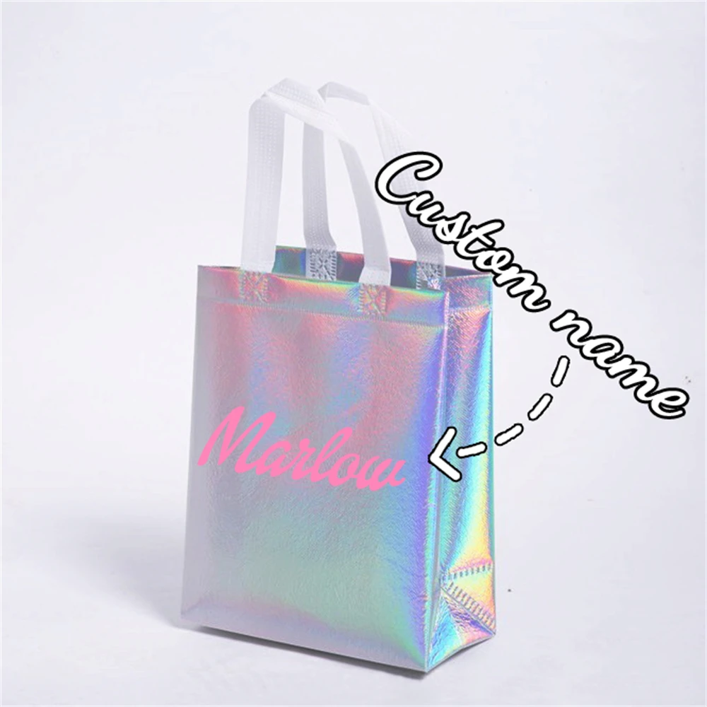 Custom Tote Bags Personalised Names Colourful Holographic Gift Bag For Weddings Beach Trips Party Decoration Customized Tote Bag