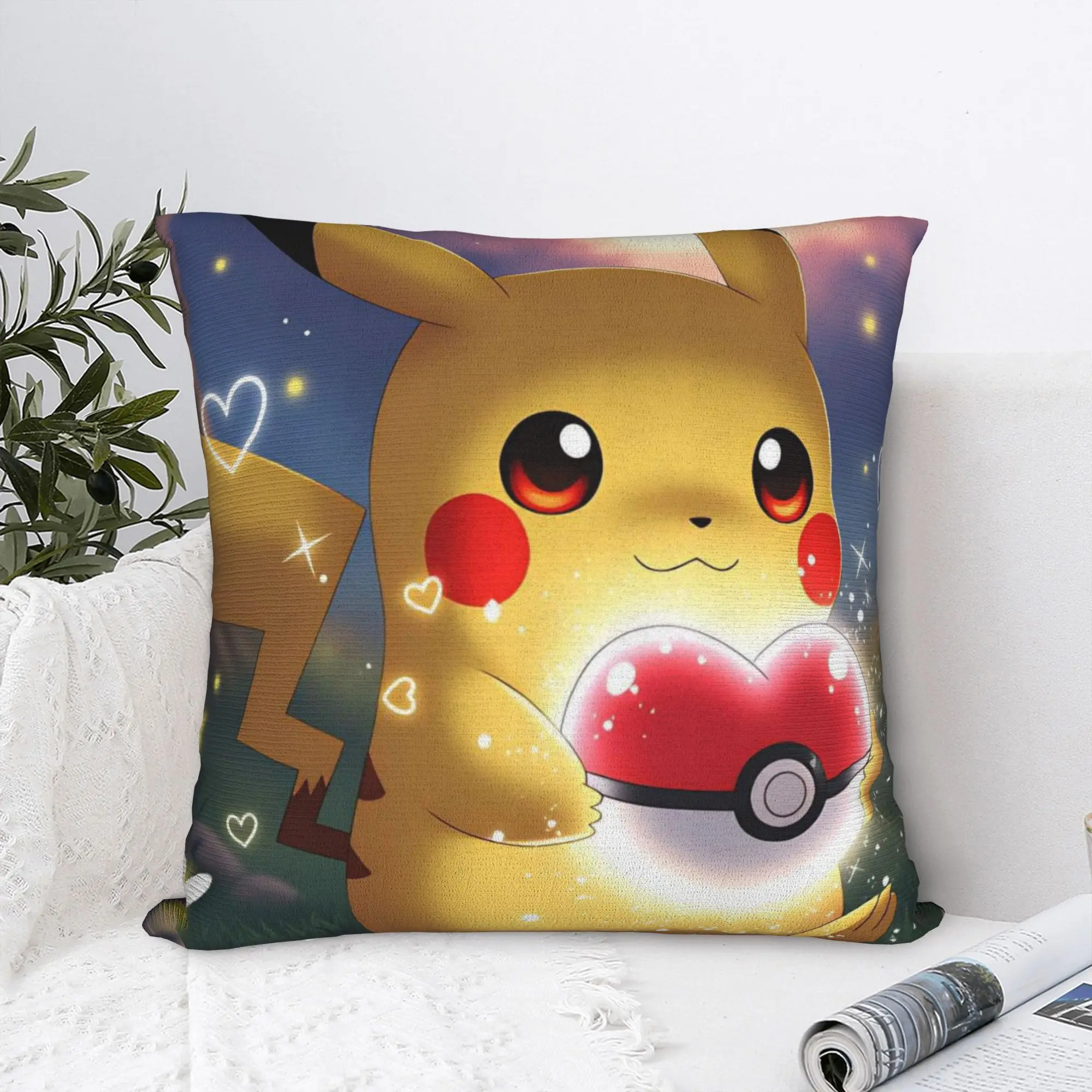 Pokemon Pikachu Pillow Case  Kawaii Pillow Cover Square Pillowcases For Couch Sofa Bedroom