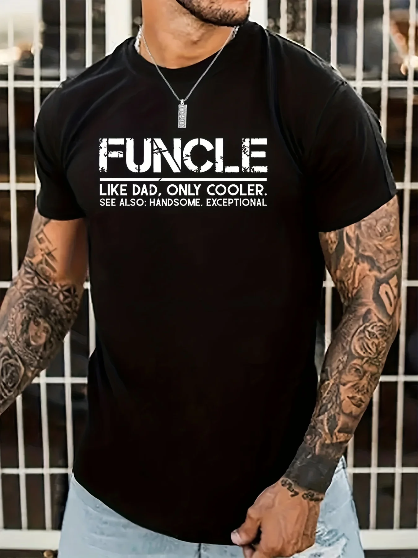 

Funcle Graphic Men's Short Sleeve T-shirt, Comfy Stretchy Trendy Tees For Summer, Casual Daily Style Fashion Clothing