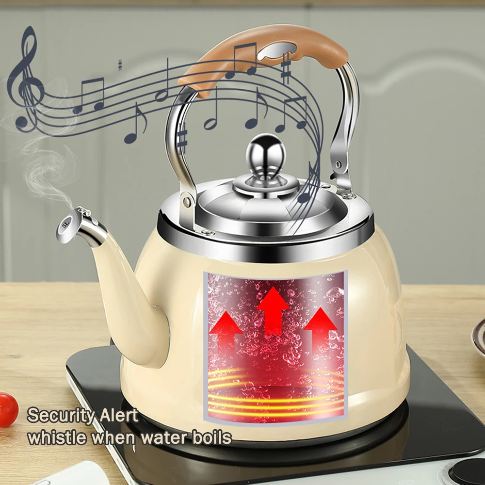 304 stainless steel whistle kettle, Household gas induction cooker universal kettle, High-capacity boiling water pot, 5L