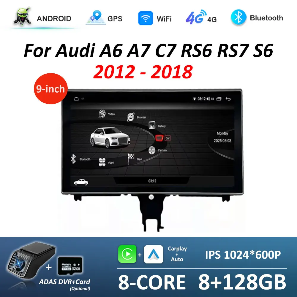 Android 16 For Audi A6 A7 C7 RS6 RS7 S6 2012 - 2018 9 Inch Player Car Radio Multimedia Stereo Carplay Auto GPS Navigation BT