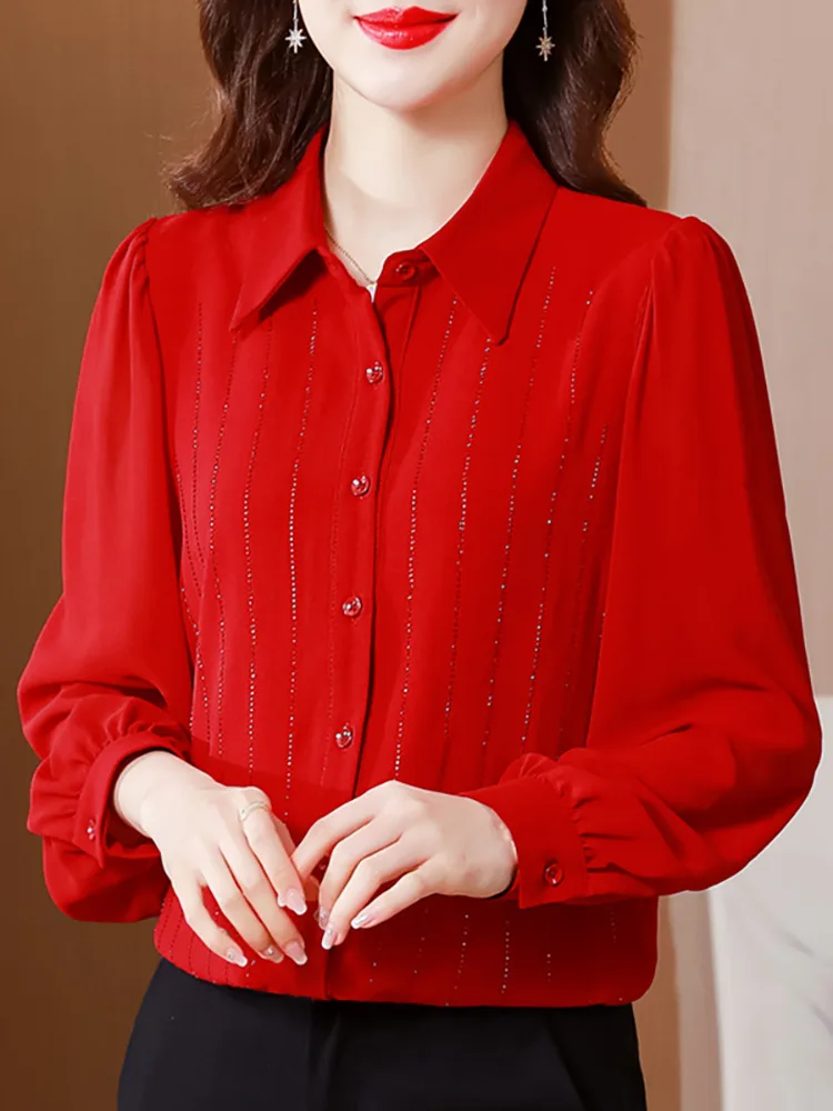 

Ladies Chiffon Long Sleeved Blouse Pretty Pretty Small Fashion Retro Literature Shirts Tops for Women 2024