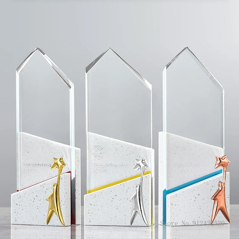 Customized Marble Crystal Trophy, Enterprise Awards, Excellent Employee Sports Events Team, Free Engraving Souvenirs, Medal, 1Pc