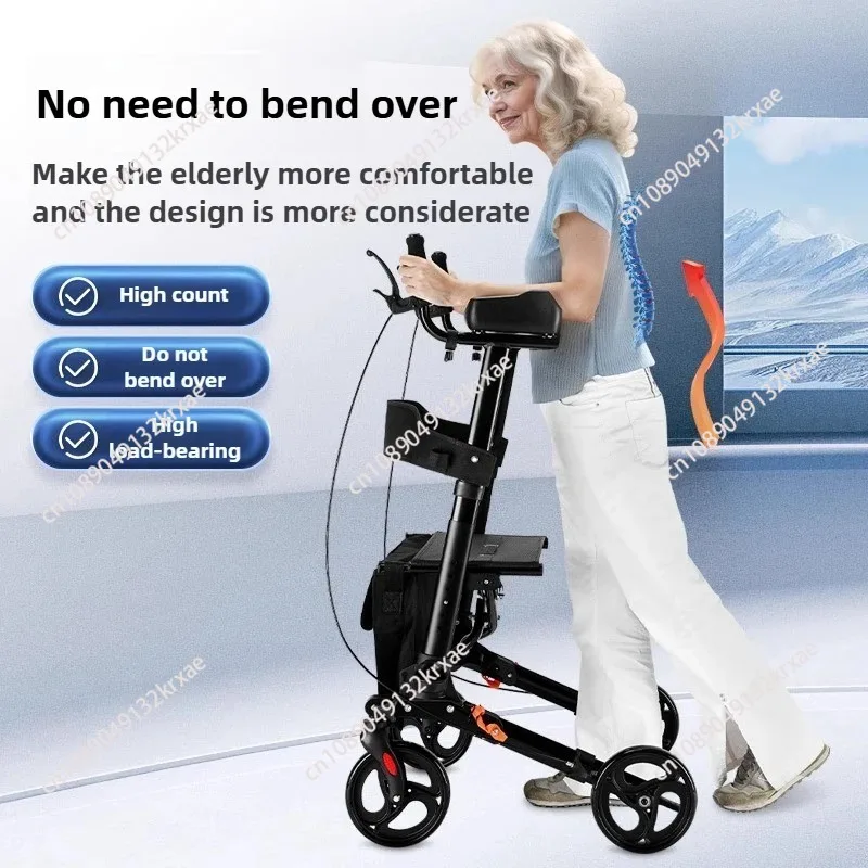 Aluminum Alloy Rollator Walker with 360° Swivel Wheels Height Adjustable Handle Post-Surgery Lumbar Support Rehabilitation Aid