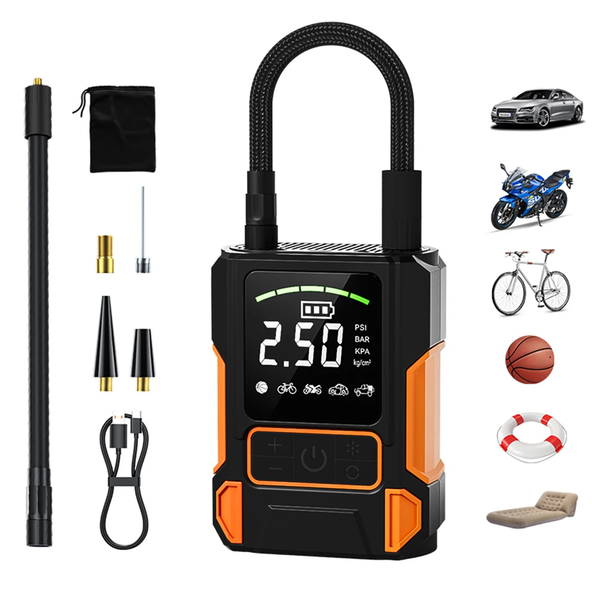 

Wireless Inflator Pump Portable Motorcycle Tire Inflator, Car Inflator, 150PSI Rapid Inflation, Suitable for Cars/Motorcycles