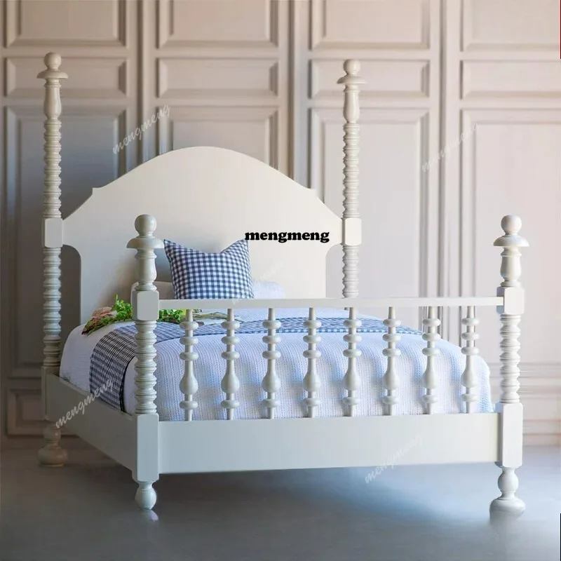 

French white solid wood bed 1.2 meters 1.35 meters small apartment single bed