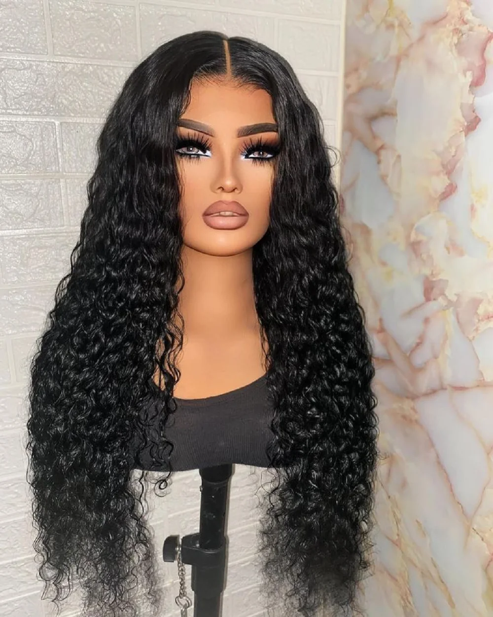 Soft Long Glueless 26Inch Natural Black Kinky Curly Lace Front Wig For Women With Baby Hair Synthetic Preplucked Daily