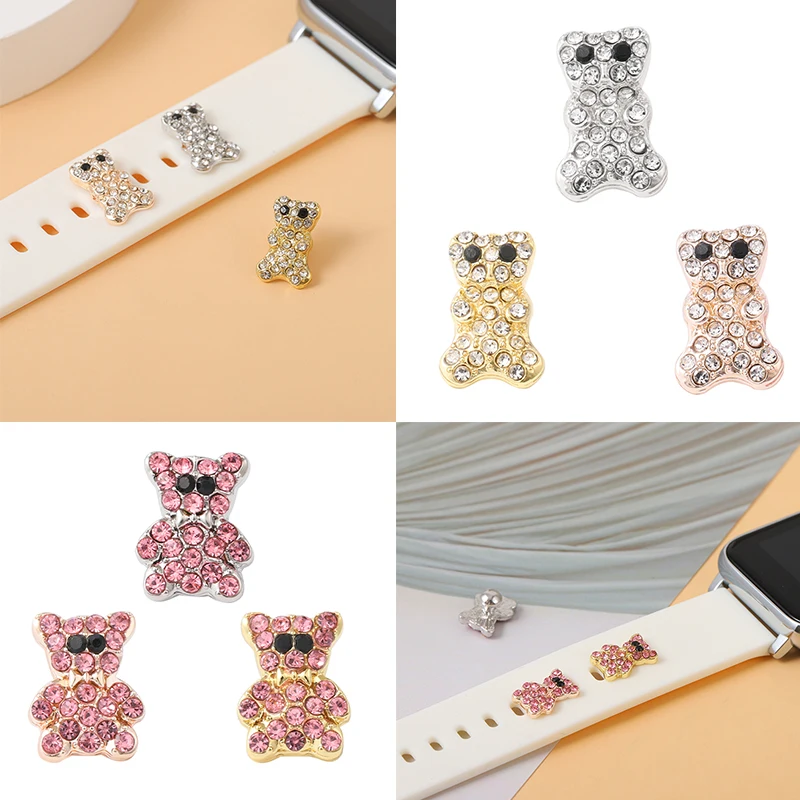 Silicone Strap Decorative Charms for Iwatch Metal Cute Cartoon Bear Accessories Nail Bow Ornament for Smart Band Strap Bracelet