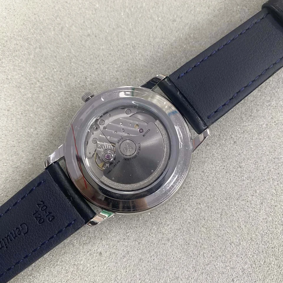 Men's Watch with Japanese Miyota 9015 Mechanical Movement Leather Strap 40mm Polished Stainless Steel Case Women's Wristwatch