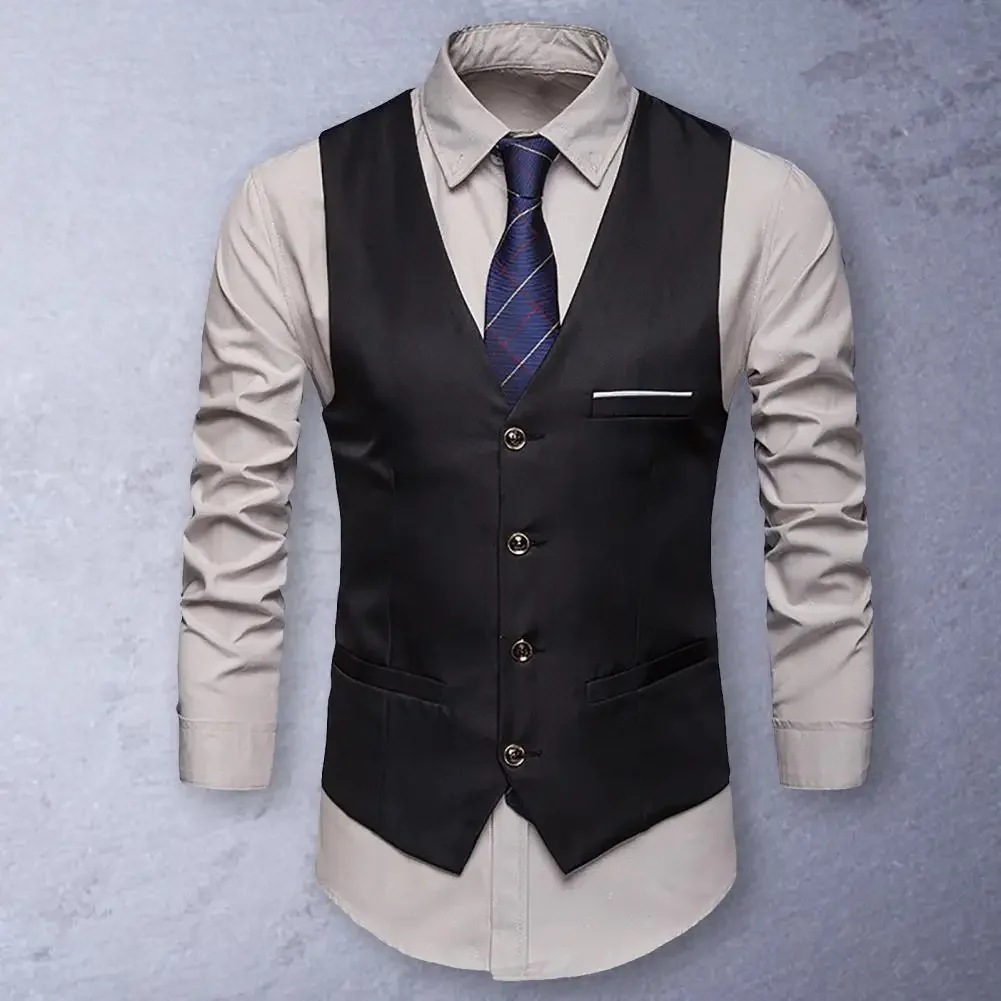 

Men's Suit Vest Solid Color Korean Style Groomsmen Dress Vest Men's Casual Business 2 Setlim Wes