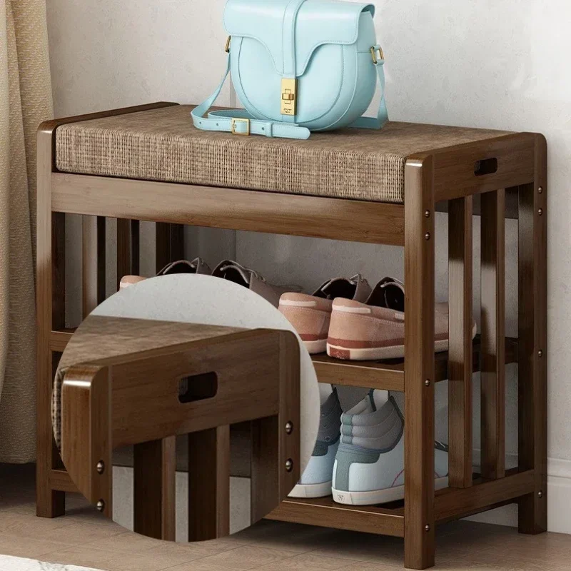 Household Goods Shoe Change Stool Home Door Entry Bench Solid Wood Shoe Stool Storage Shoe Rack Simple Bench Soft Bag Sofa Stool