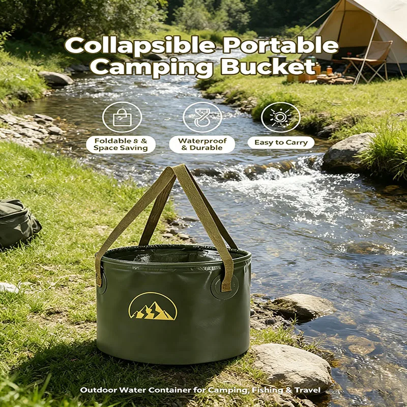 Collapsible Camping Water Bucket, Large Capacity Portable Foldable Water Container for Fishing, Car Storage & Outdoor Activities