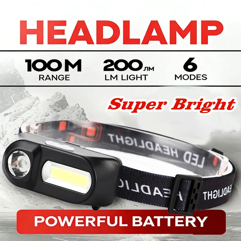 Mini COB Headlamp, USB Rechargeable Head Light, Powerful Hands-Free Head Torch, Christmas Stocking Stuffer for Outdoor Work Gift
