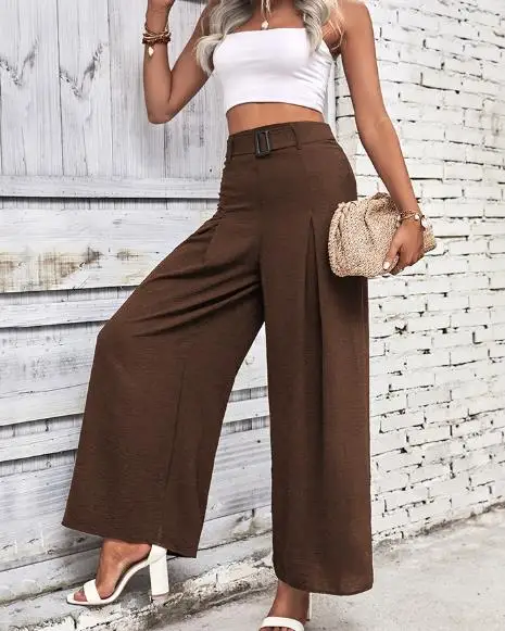 2025 new autumn women's pants, simple style, hanging solid color, high waist wide leg women's casual pants