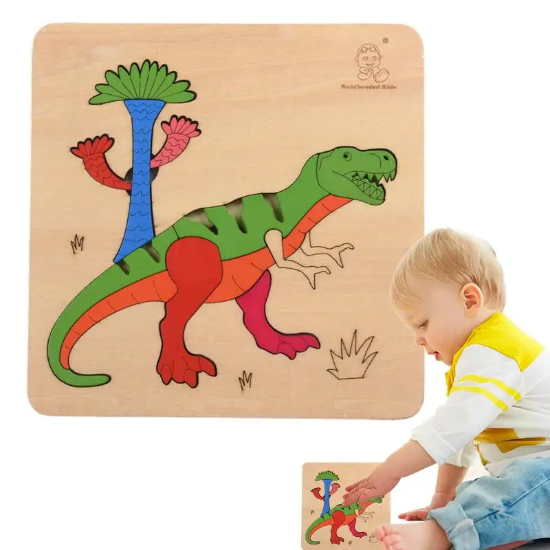 

Animal Wooden Puzzles Wooden Dinosaur Puzzles Board Cartoon Early Education Toy Cute Puzzles Board For Develop Fine Motor Skills