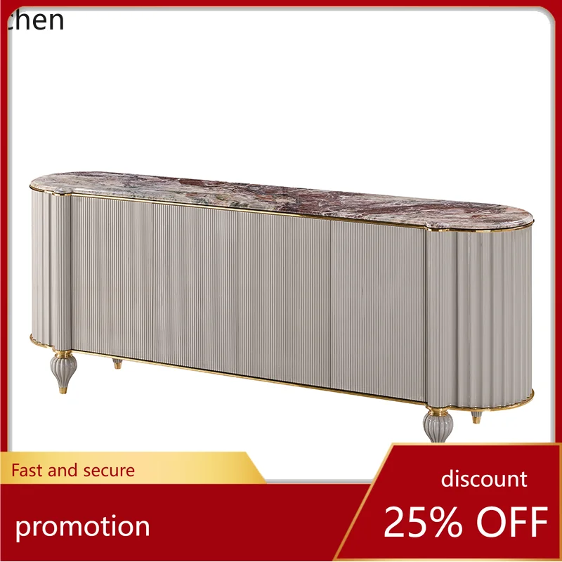 ZML Solid Wood Sideboard High-End Villa Marble Decorative Cabinet Modern Living Room Wall-Mounted Storage Entryway Cabinet