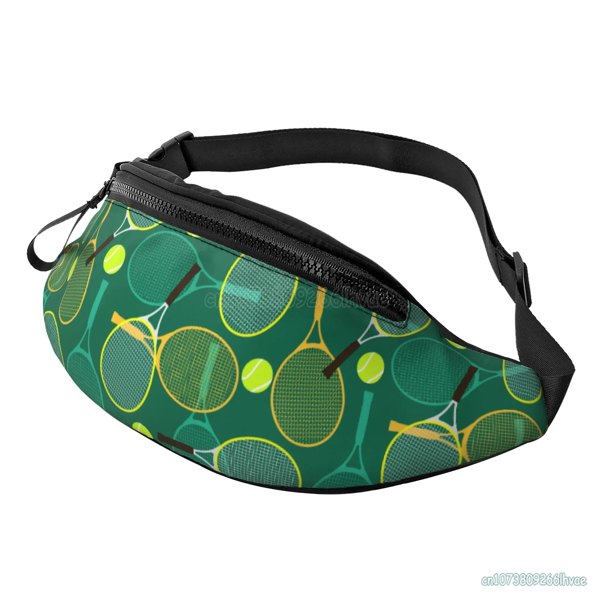 Tennis Rackets and Balls Fanny Pack Unisex Casual Large Waist Bag for Outdoors Sports Traveling Running Hiking Cycling