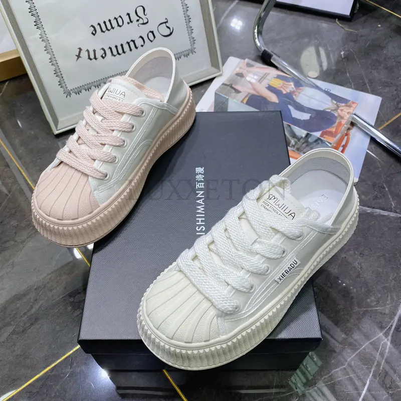 Sneakers Women  Round Toe Lace-up Shoe Sports Casual Flat Shoes Platform Shoes High Qualtiy Women Flats White Sneakers Women