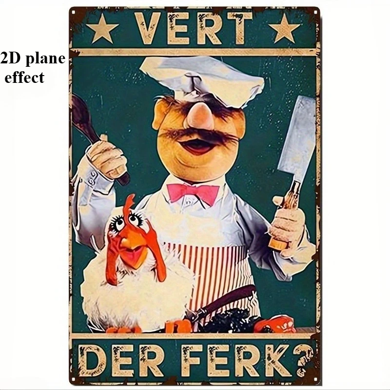 2D flat Metal, retro Swedish chef wall brand. Chef character design, 2D flat effect, no power required, easy to install on walls
