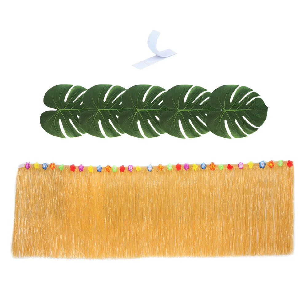 

1 set 1 Set Straw Color Hawaiian Skirt Set Monstera Table Runner Decorative Cover For Luau Party Festive Home Desktop Decoration