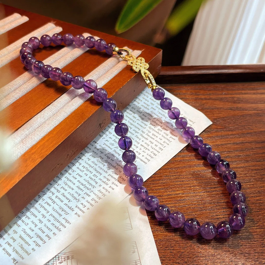 

8Mm natural lavender amethyst clavicle chain simple fashion versatile classic necklace women