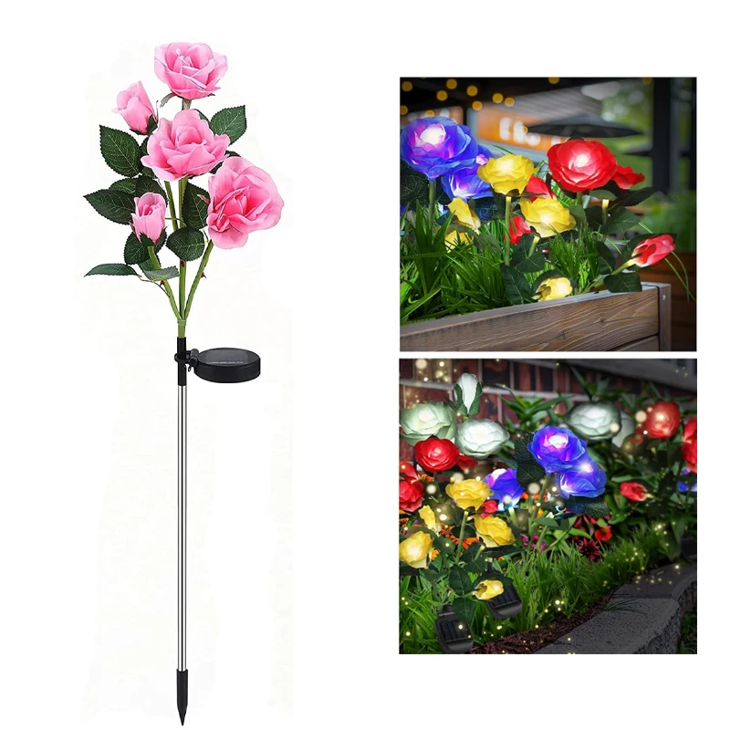 

Solar Led Lights Outdoor Decorative 5 Heads Solar Garden Lights Waterproof Rose Flower Lawn Lamp for Yard Patio Garden Decor