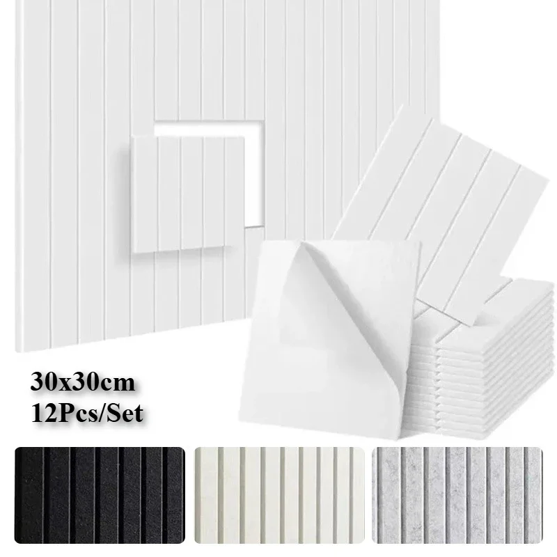 12pcs 30x30cm 9mm Thickness Sound-Absorbing Panels Self-adhesive Felt Background Wall Sticker Sound Insulation Pads /set
