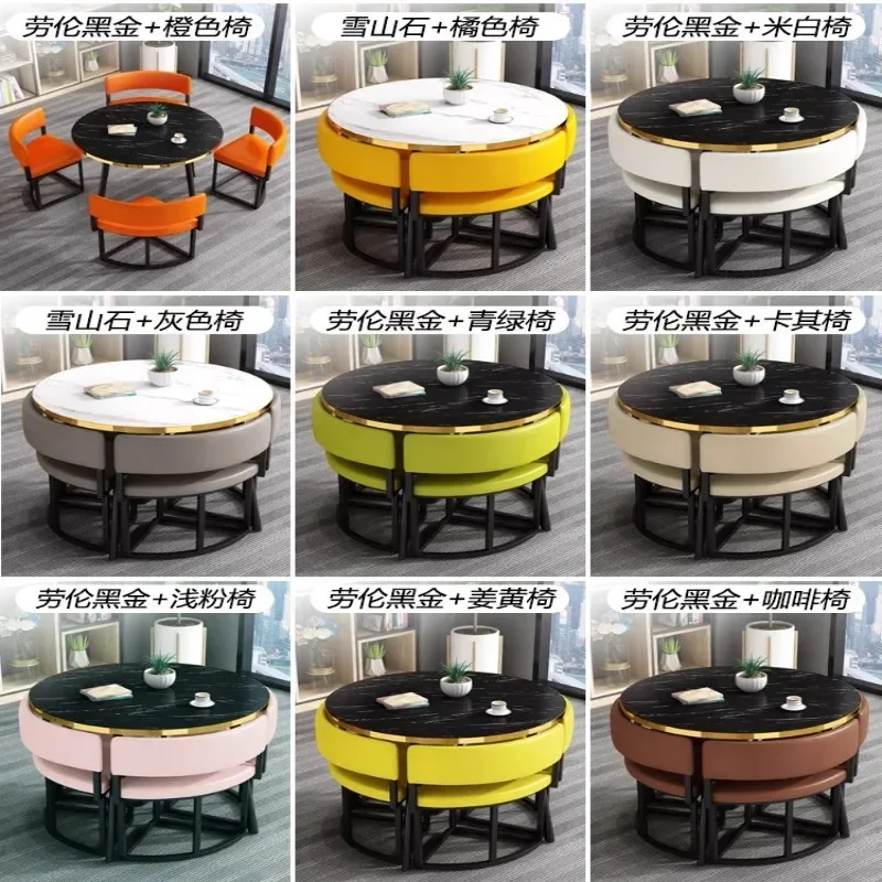 Premium Simple marble pattern negotiation table and chair combination sales office reception guests leisure small round table