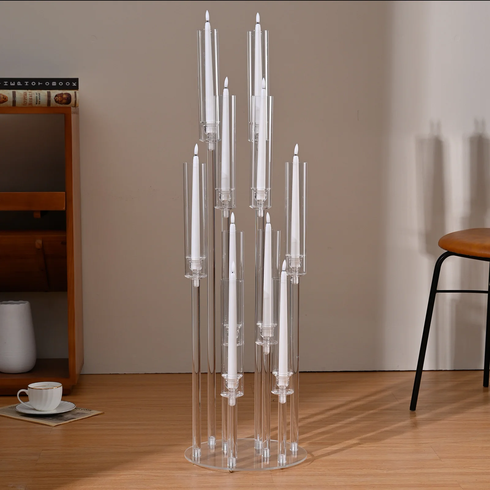 1Pack 10 Arm Acrylic Candelabra Centerpieces for Tables 34.7Inches Floor Candlesticks Holder with Lampshade for Weddining