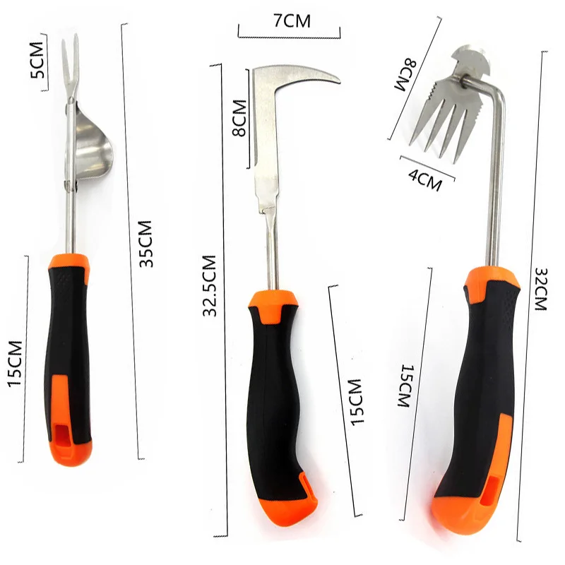 3 PCS Hand Weeder Tool, Rubber Handle Manual Weeder Puller Tool, Uprooting Weeding Tools, Crack Weeder Crevice, 4 Teeth Weeding