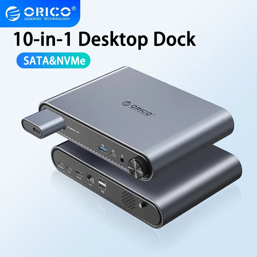 ORICO M.2 NVME SSD Case 10 in 1 USB C Docking Dtation with PD100W Charging Ethernet 4K60Hz HDMI-com 3.5mm Audio Volume Control