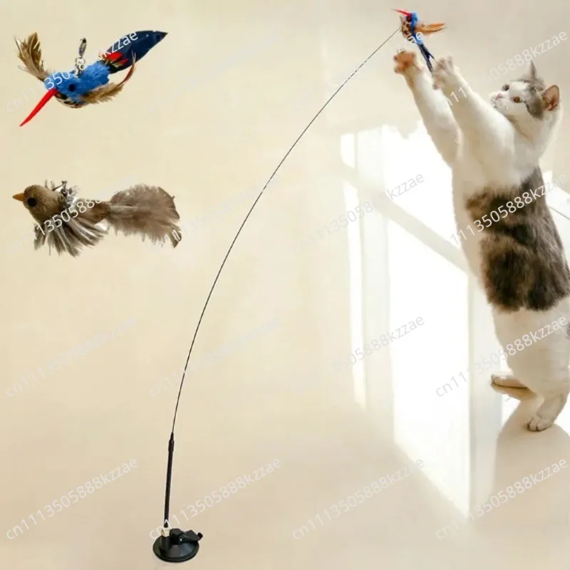 Plush Simulated Bird Cat Stick Head Colorful Cat Teaser Stick Cat Teaser Stick Replacement Head Suction Cup Teaser Toy
