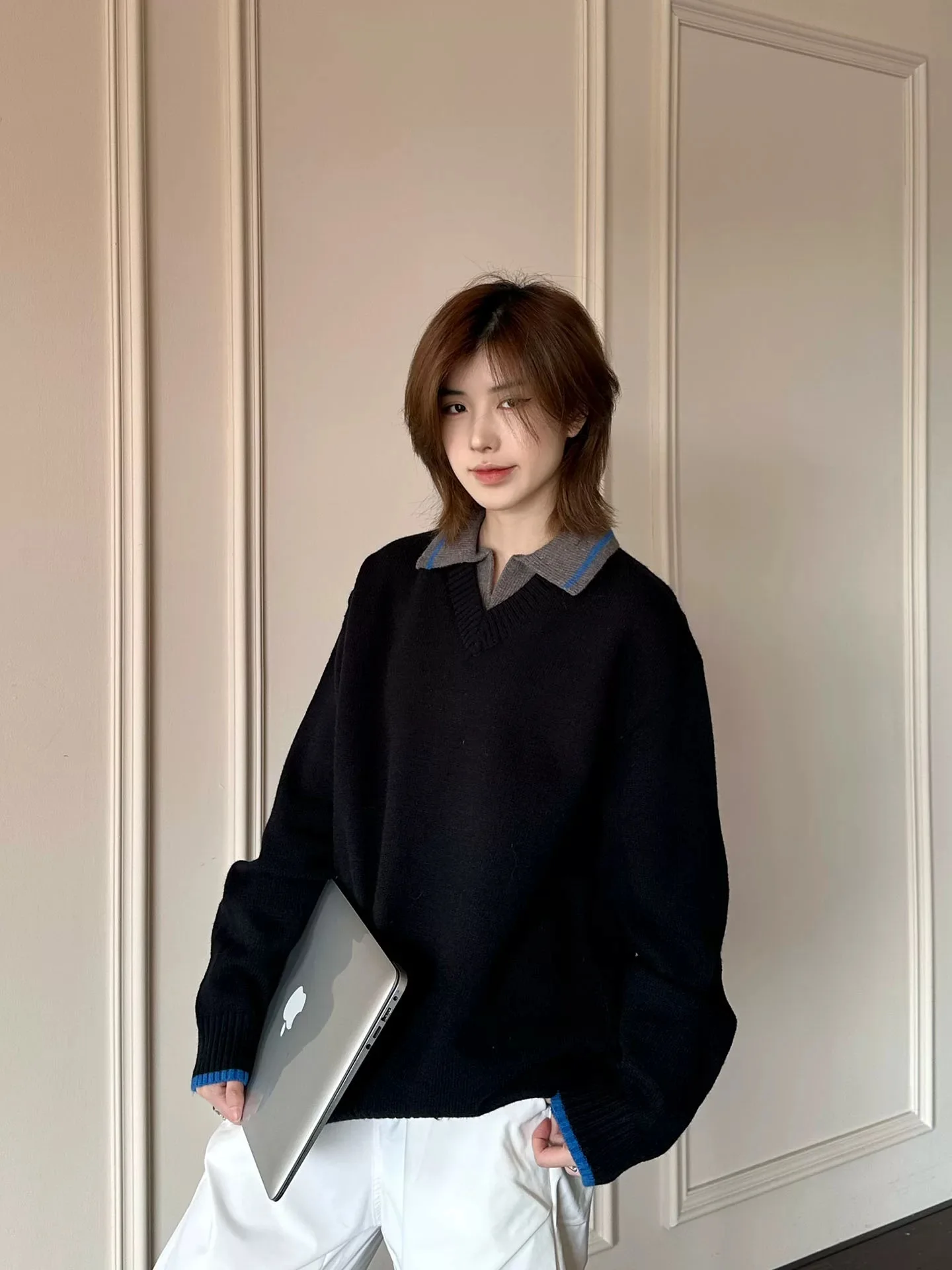 

American Retro Spliced Color Knit Sweater Men's Soft Cozy Casual Autumn Winter Long Sve Crew Ne Warm Pure Color Knitwear