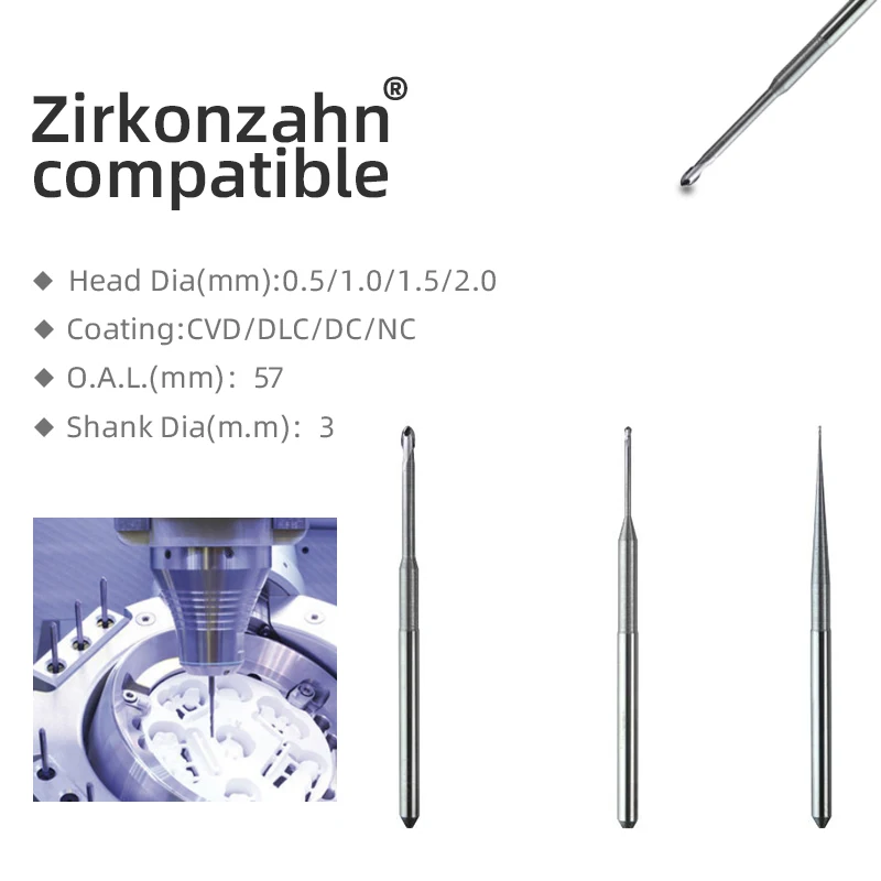 

Shank D3 Tungsten Diamond Dental Zirconia Carbide Milling Bur Zirkonzahn M1 milling Cad Cam Diamond Router Cutter