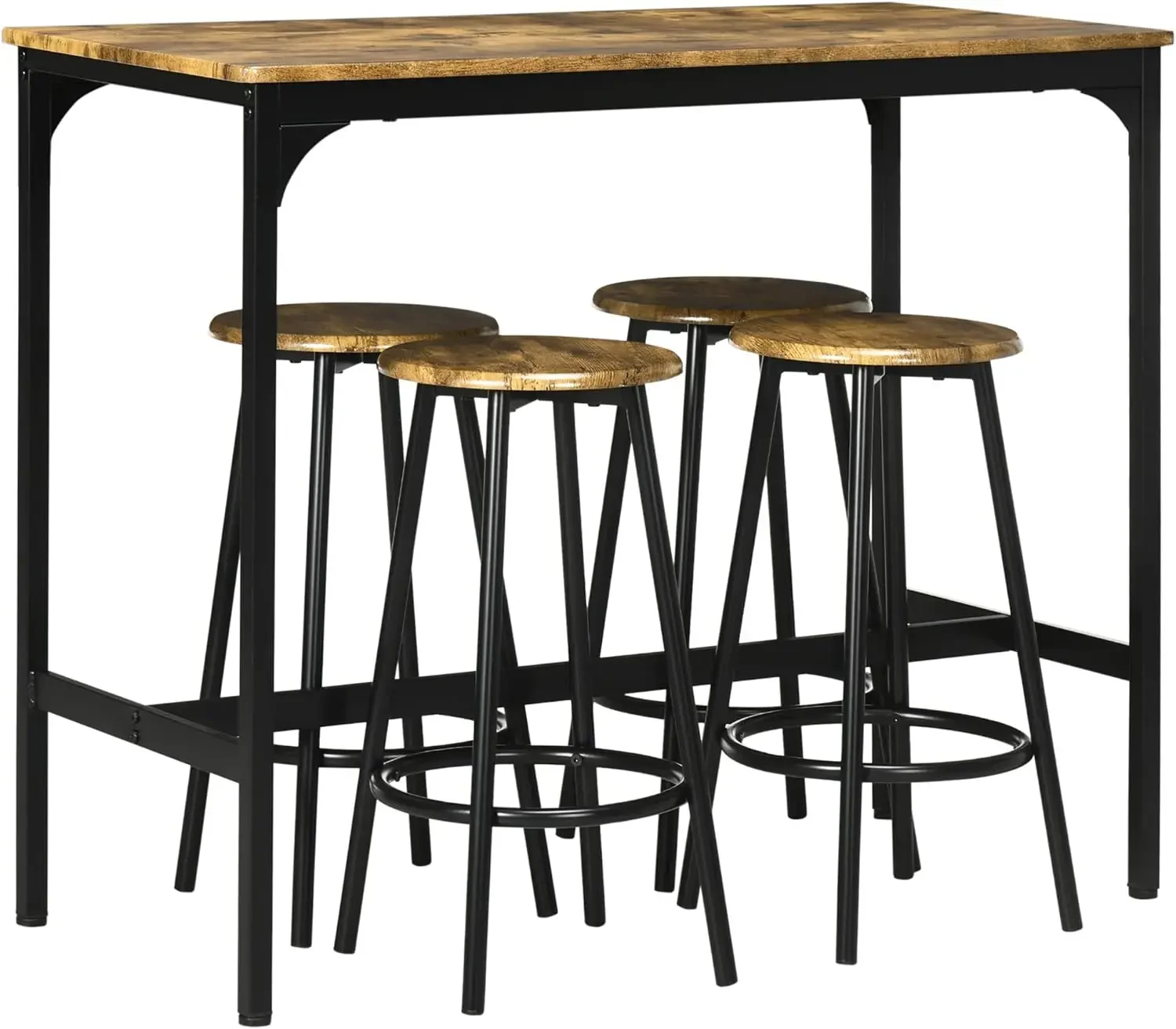 Conjunto de mesa de balcão, mesa de jantar rústica com 4 bancos, mesa de cozinha com tampo de madeira para bar, 4125 pol, 5 PCs